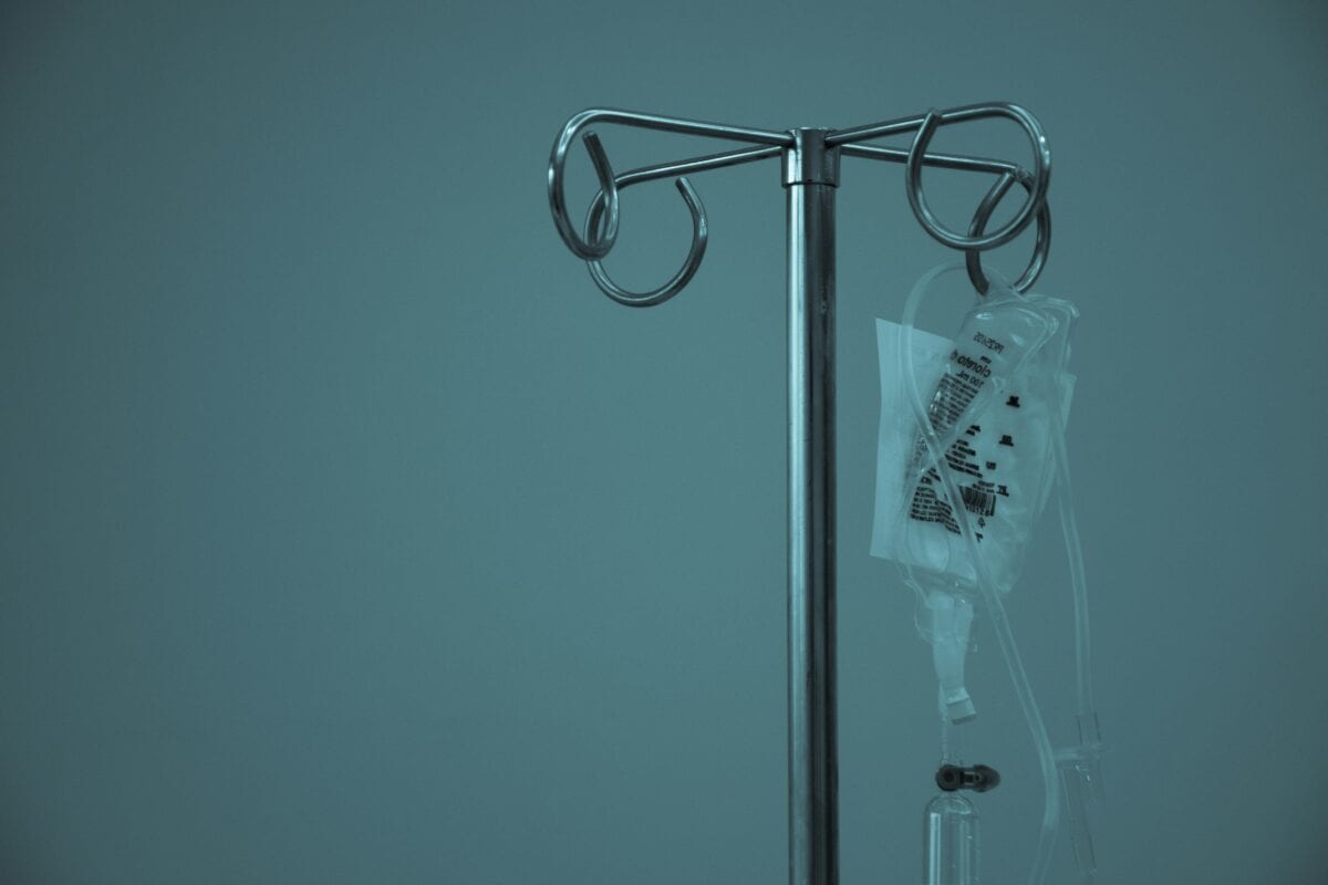 An IV hanging from a stand